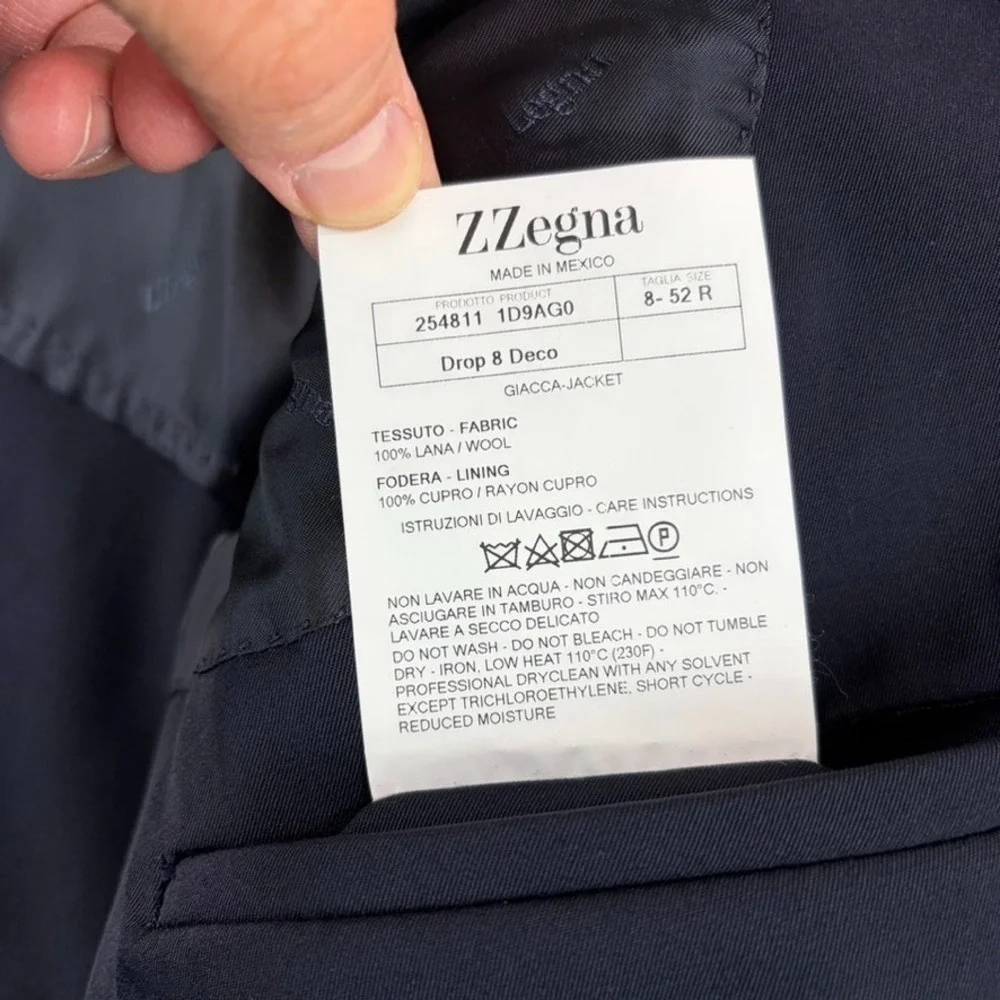 Z ZEGNA Blazer Sport Coat Giacca Jacket Men 42R US 52R EU Black Wool Drop 8 Deco